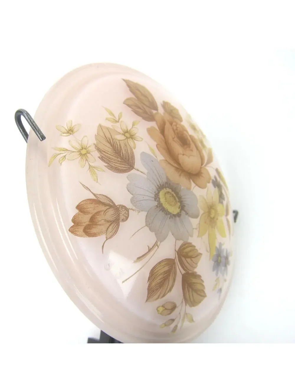 Vintage Floral Plug-in Night Light Pink Glass Shade Yellow Blue Flowers WORKS